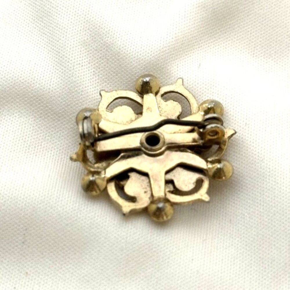Small Painted Rose Cabochon and Rhinestone whimsigoth Brooch Lapel Pin - Picture 4 of 4